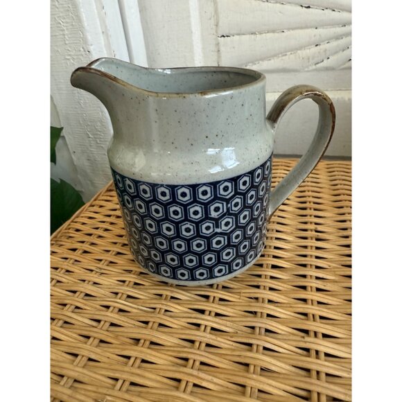 Vintage MCM Midcentury Stoneware Gray and Blue Water Pitcher - Picture 6 of 8